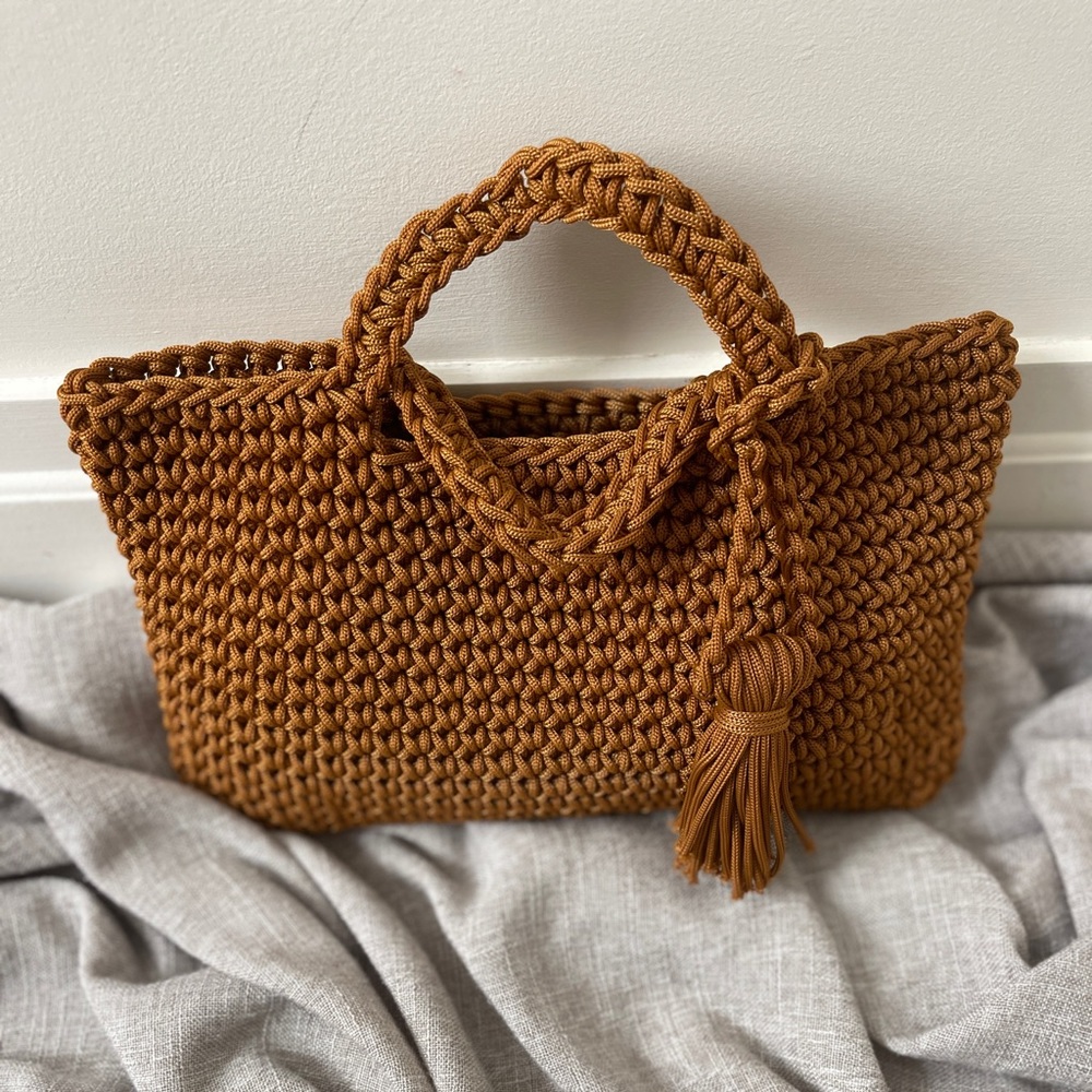 New - Brown Crochet Bag with Tassle